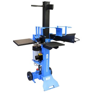 Güde Holzspalter GHS 500/6TE: Leistungsstarker, blauer Holzspalter mit Rädern und Ablagetischen.