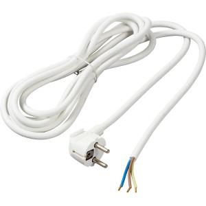 Weiße 3m Zuleitung mit Stecker für Verlängerungskabel, 3-polig.