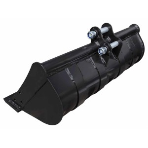 Schwarzer Zipper Böschungslöffel 800 mm für Minibagger. Robustes Anbaugerät für Gräben und Böschungen.