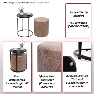 2er-Set Sitzhocker und Beistelltisch K48, schwarz/braun, aus der Kategorie Essgruppen.