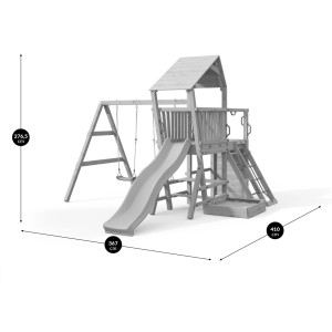 Spielturm Funky Combo CAMEL mit Schaukel, Rutsche, Kletterwand und Sandkasten.