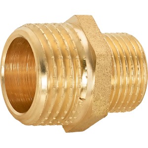 Messing Gewinde-Reduziernippel, Ø 21 mm auf Ø 16,7 mm, für Gewindefittings.