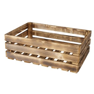 Große, braune Boltze Obstkiste Porto aus Tannenholz, geflammte Oberfläche, 20x40x60 cm.