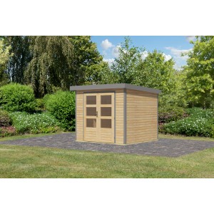 Karibu Gartenhaus Diego 3, naturbelassen/graualuminium, mit Doppeltür und Fenster