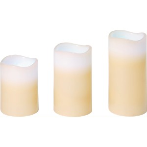3-teiliges LED-Kerzen Set mit Farbwechsel, Echtwachs, verschiedene Höhen.