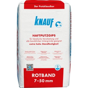 Sack Knauf Rotband Haftputz 25 kg, einlagiger Gipsputz für Wand und Decke im Innenbereich.