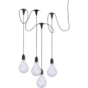 Schwarze LED-Außen-Pendelleuchte Enni mit vier Leuchten im Vintage-Look.