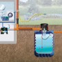 Grafik: 4rain Erdtank Modularis 10.000 l Haus-Premium System zur Regenwassernutzung mit Hausanschluss und Gartenbewässerung.