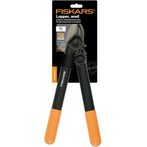 Fiskars Amboss-Getriebeastschere PowerGear L31, Gartenschere für Äste bis 3,5 cm Durchmesser.