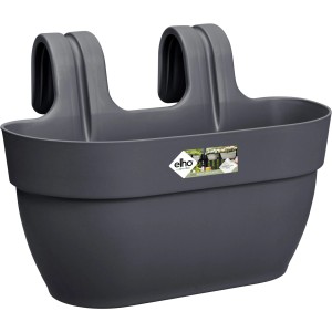 Anthrazitfarbener Elho Blumenkasten Vibia Campana M, 36x24x26 cm, für Geländer bis 6 cm.