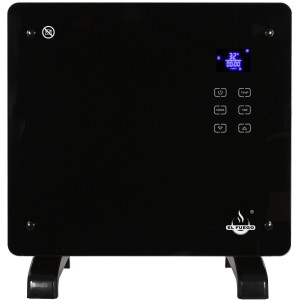 Schwarzer El Fuego Glaskonvektor 1000 W mit LCD-Anzeige und Touch-Bedienfeld.