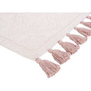 Gemusterter OBI Baumwollteppich in Beige-Altrosa mit Quasten, 60x120 cm.