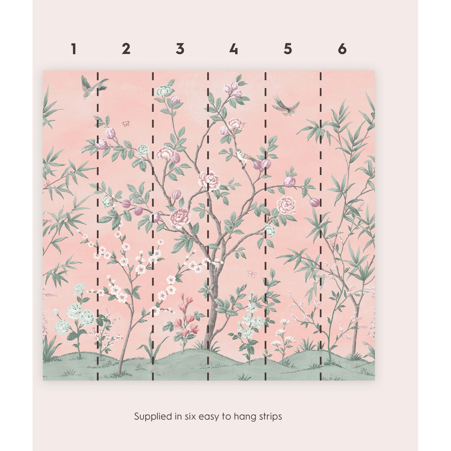 Laura Ashley Vliesfototapete Eglantine mit floralem Rosenmuster in sanften Farben.