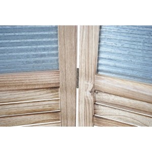 Detailansicht des MCW Paravent D27, Raumteiler mit Holzrahmen und Metalleinsätzen in Fensterladenoptik.