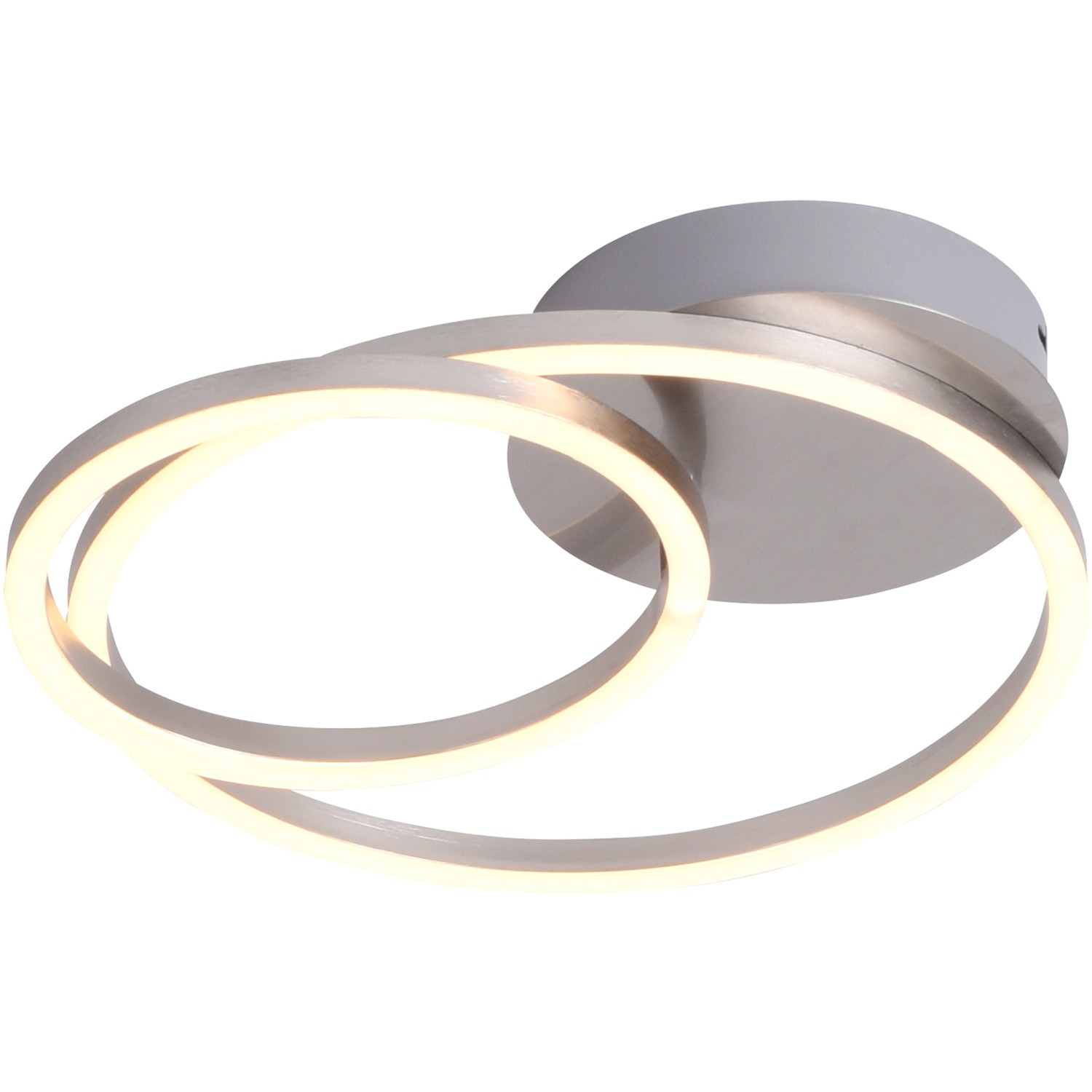 Moderne LED-Deckenleuchte Ivanka von Just Light, 41,5x29 cm, mit zwei verschlungenen Ringen.