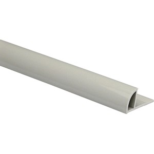 Glänzendes Viertelkreis-Abschlussprofil aus PVC, hellgrau, 8 mm stark und 2,5 m lang.