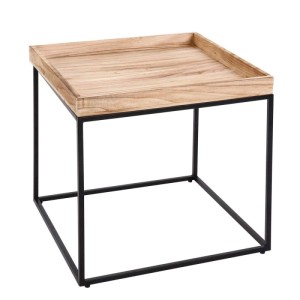 Quadratischer MCW Beistelltisch K71 in Naturfarben mit schwarzem Metallgestell.