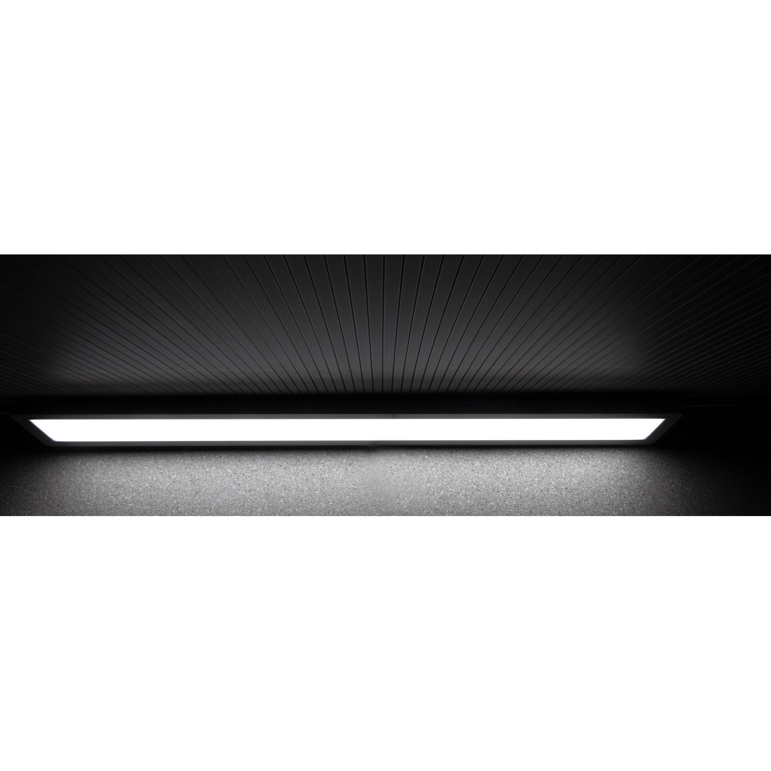 Silberne REV Ritter LED-Deckenleuchte Flaxx, 114 cm, 4000 lm, 6500 K, für Büro und Wohnraum.