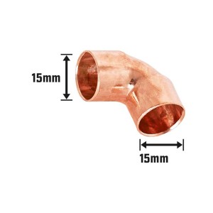 Löt-Winkel, Ø 15 mm, aus Kupfer, 90 Grad Winkel für Kupferrohre.