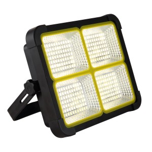 Globo Solarleuchte, Ø 17,2 cm, schwarz, mit vier LED-Feldern und gelbem Rahmen, für den Außenbereich.