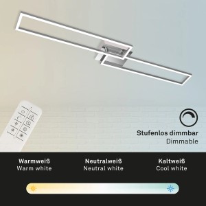 Dimmbare LED Deckenleuchte Frame, 110cm, Chrom-Alu mit Fernbedienung zur Farbtemperatursteuerung.