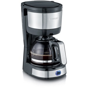 Severin Kaffeeautomat, 4 Tassen, Schwarz. Kompakte Kaffeemaschine mit Glaskanne und Permanentfilter.