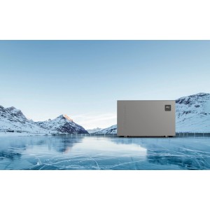 Steinbach Silent 7 Pool Wärmepumpe (7 kW) in Grau vor Winterlandschaft.