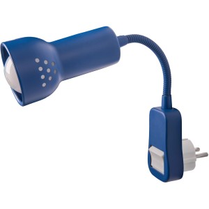 Blaue Näve Steckdosenlampe mit flexiblem Arm und Clip. Ideal als Leselampe.