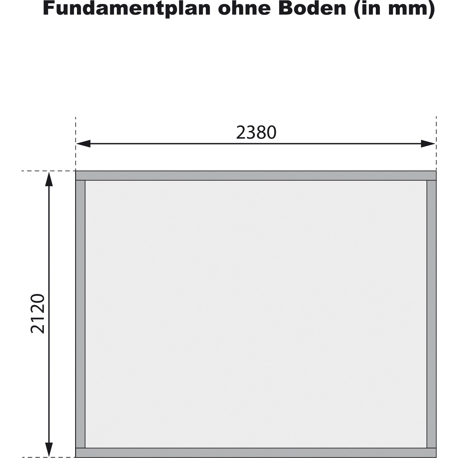 Fundamentplan des Karibu Express Gartenhauses Speedy B, Maße 242 x 217 cm.