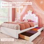 okwish Polsterbett 90x200cm mit LED Licht Schubladen Weiß ohne Matratze_8