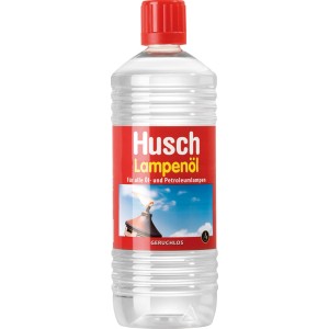 Flasche Husch Lampenöl, geruchlos, 1000ml, für Öl- und Petroleumlampen.