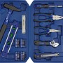 Offener, blauer LUX Werkzeugkoffer Classic, 39-teilig mit Hammer, Zangen, Schraubenschlüssel, Wasserwaage und Bits.