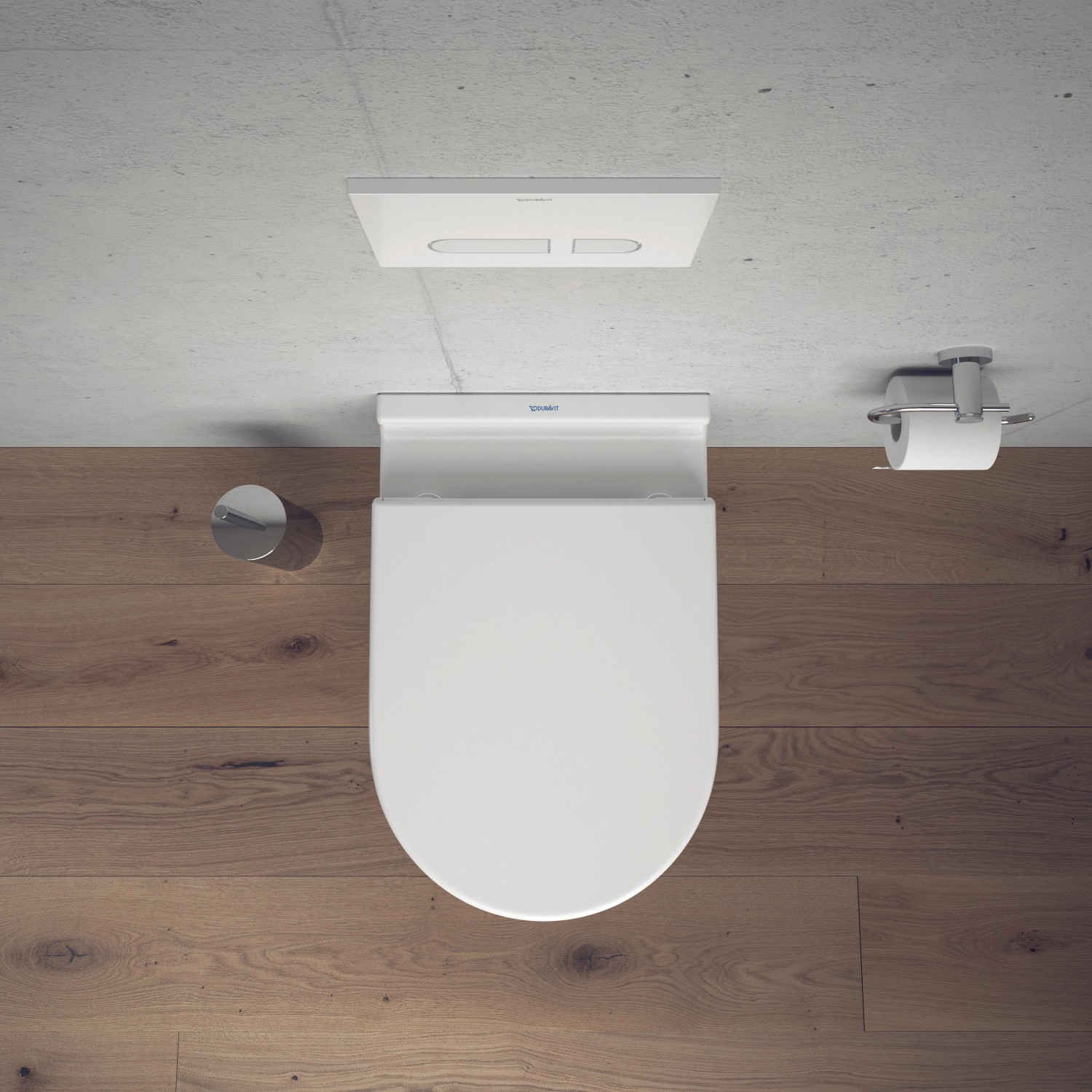 Duravit Wand WC Set Starck 3, weiß, mit Absenkautomatik. Hänge-WC aus Sanitärkeramik, Aufsicht.