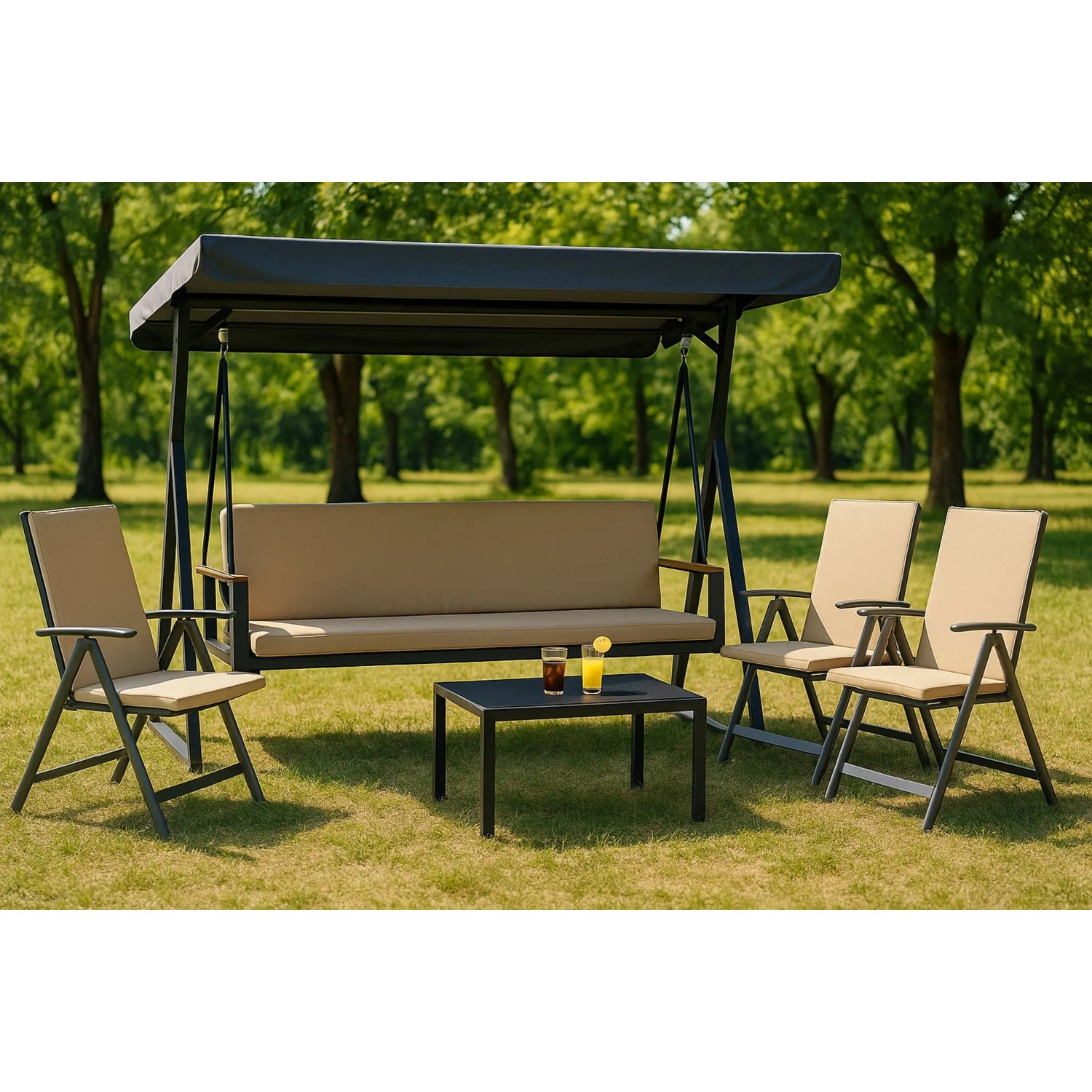 Beiges Setgarden Kissen für Hollywoodschaukel, 160x50x7cm, für 3-Sitzer Schaukel.