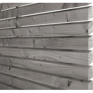 Graue Rhombus Fassadenprofile aus Kiefernholz, imprägniert, für eine moderne Holzfassade.