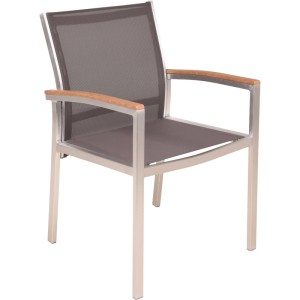 Garden Pleasure Stapelstuhl Livorno, 2er Set, grau mit Teak-Optik Armlehnen. Gartenstuhl für Terrasse und Balkon.