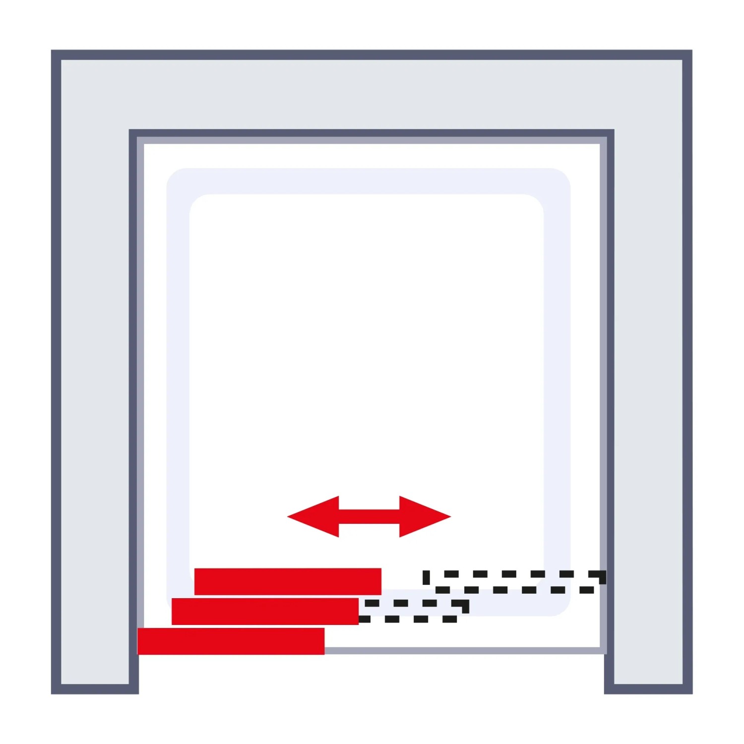 Schemazeichnung: Schulte Schiebetür Kristall/Trend für Nische, seitliche Öffnung.