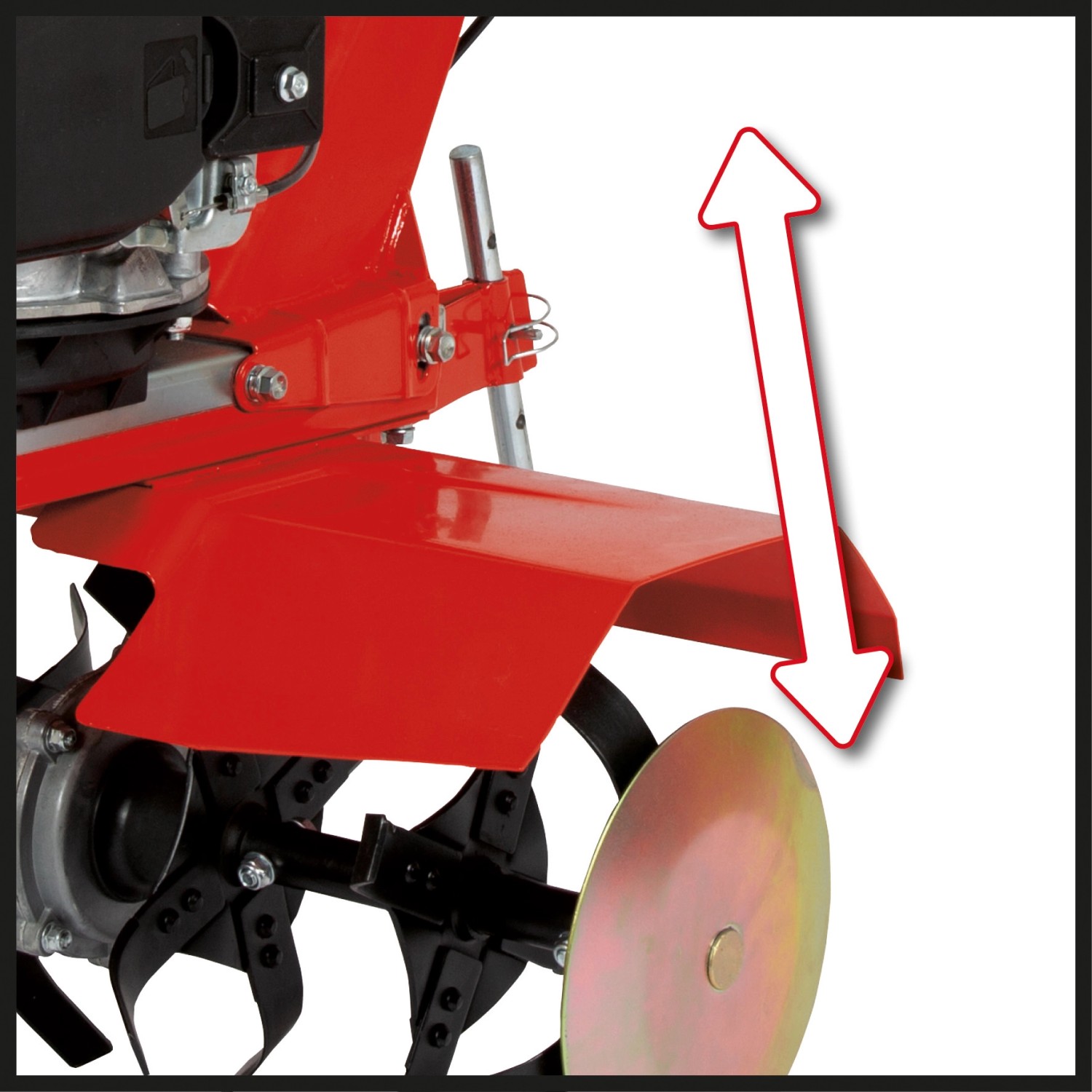 Detailaufnahme der Einhell GC-MT 2560 LD Bodenhacke mit Tiefeneinstellung.