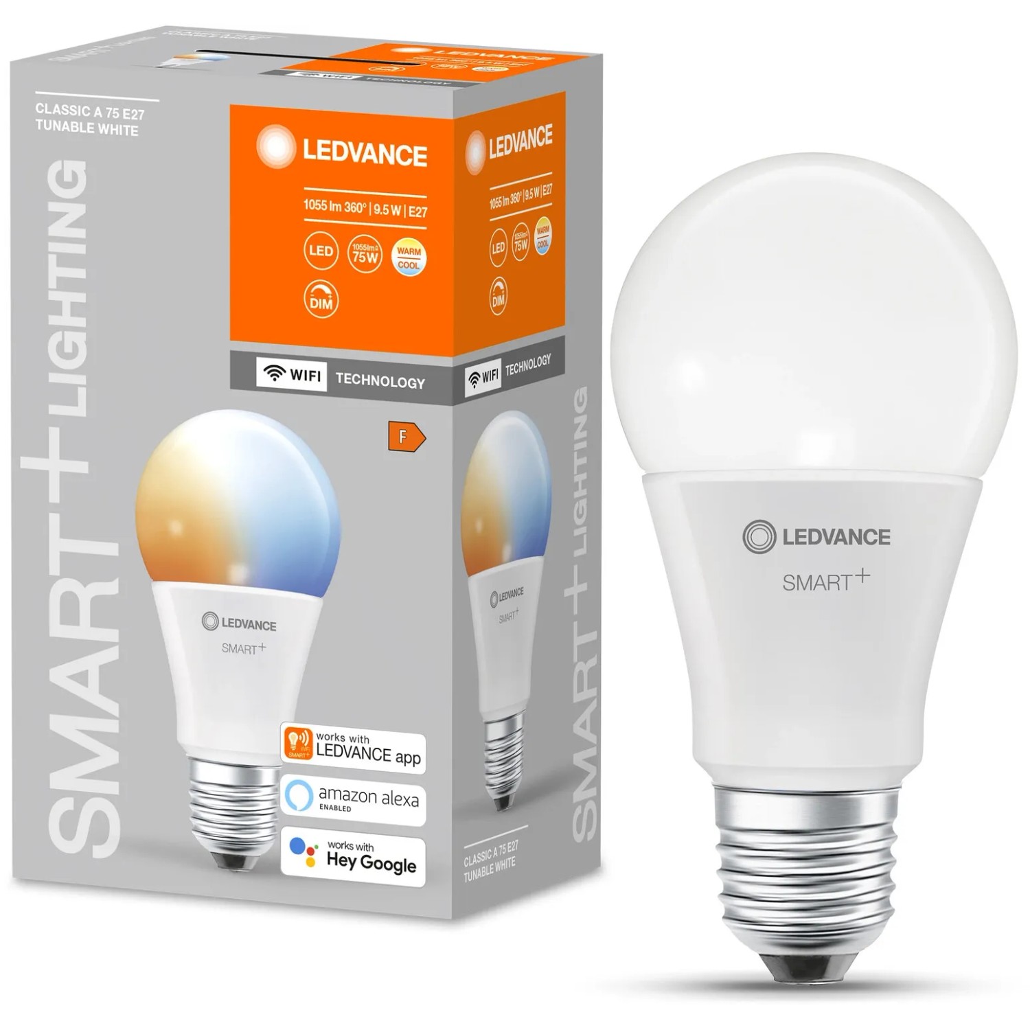 Ledvance Smart+ Leuchtmittel Wifi Classic TW E27, 9,5W, Weiß. Smarte LED Lampe mit E27 Sockel und WiFi Funktion.