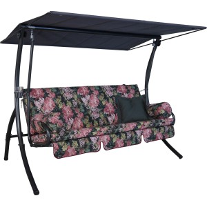 Angerer Hollywoodschaukel Dream Dresden Schwarz Blumen mit Sonnendach und floralem Muster.