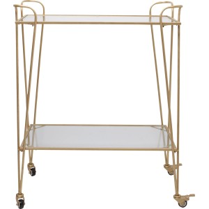 Goldfarbener Servierwagen mit 2 Glasablagen und Rollen, 87,5x69,5x35 cm.