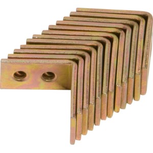 Gelb verzinkte Stuhlwinkel (40x40x14 mm) für Holzkonstruktionen im Heimbau.