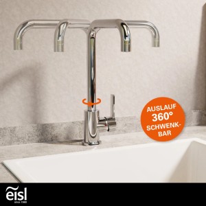 EISL Spültischarmatur FUTURA Chrom mit 360° schwenkbarem Auslauf über Spülbecken. Einhebelmischer Küche.