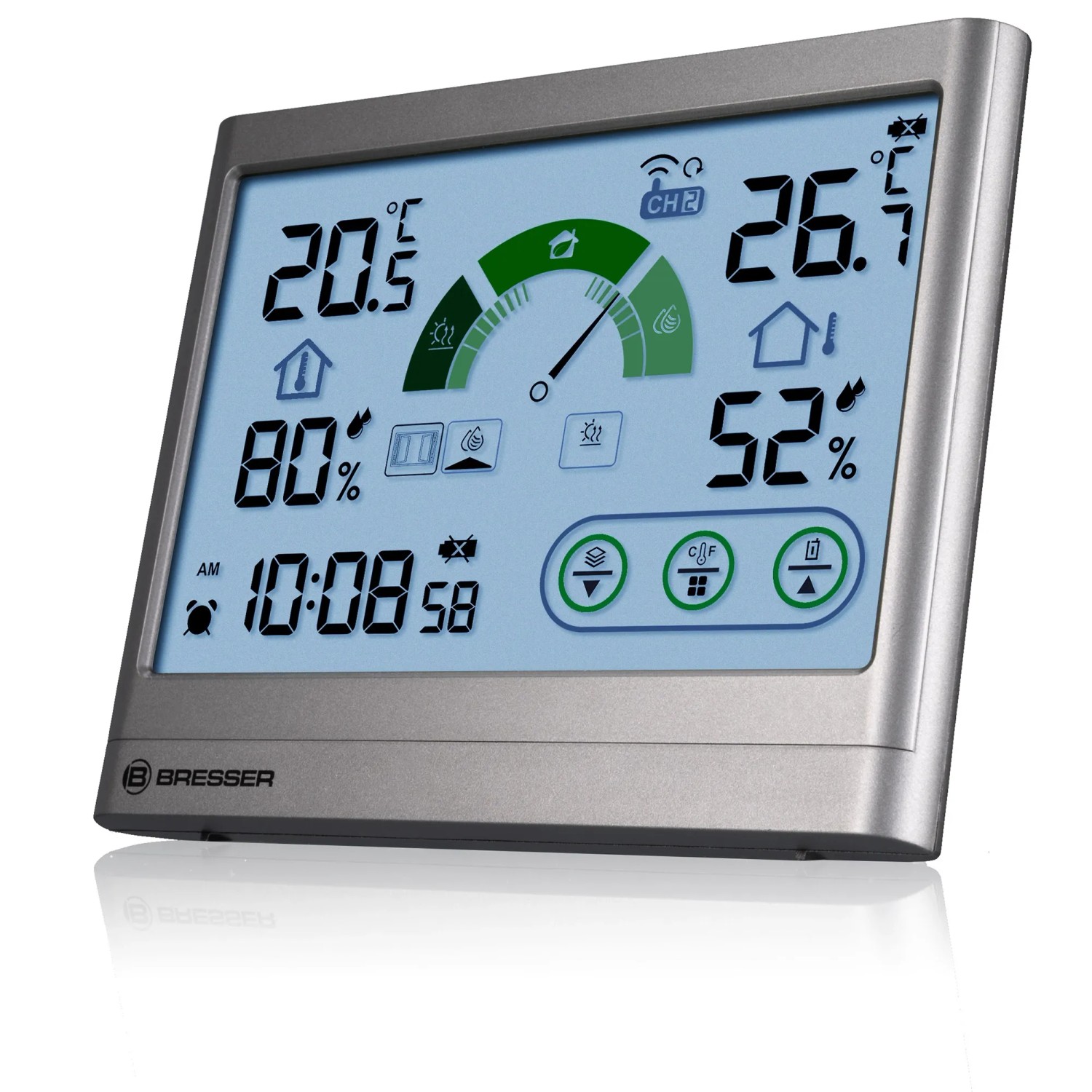 Bresser VentAir H Thermo-Hygrometer: Wetterstation mit Temperatur, Luftfeuchtigkeit und Lüftungsempfehlung.