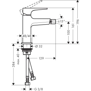 Technische Zeichnung Hansgrohe Metropol Bidetarmatur mit Maßen und Anschlüssen.