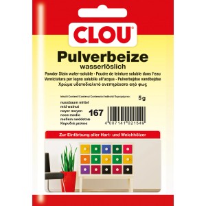 Clou Pulverbeize Nussbaum Mittel, 5g Packung für wasserlösliche Holzbeize.