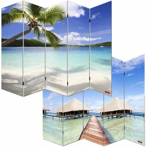 MCW Foto-Paravent Bagheria, 5-teilig, 180x200cm mit Strandmotiven als Raumteiler.
