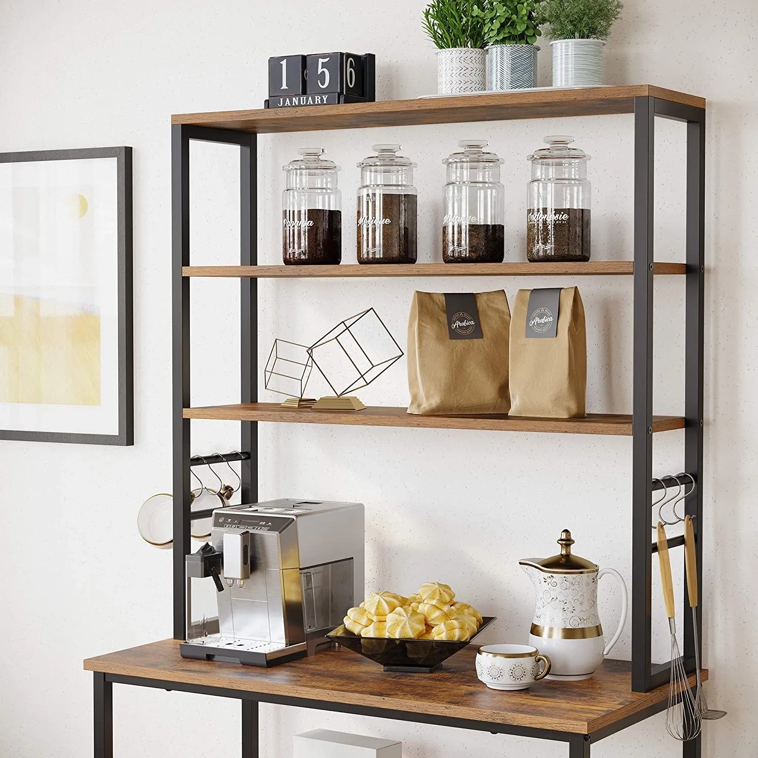 Vasagle Küchenregal 6 Ebenen und 6 Haken 40 cm x 80 cm x 167 cm Braun-Schwarz kaufen bei OBI