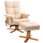 Eleganter cremeweißer Massagesessel mit passendem Fußhocker, Polyester in Leinenoptik, auf Holzfuß. Komfortabler Relaxsessel.