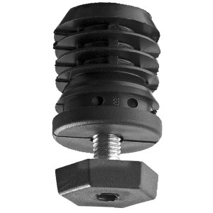 Schwarzer Hettich Tischbein-Abschlussstopfen Ø 30 mm mit Stellschraube für Möbelbeine.